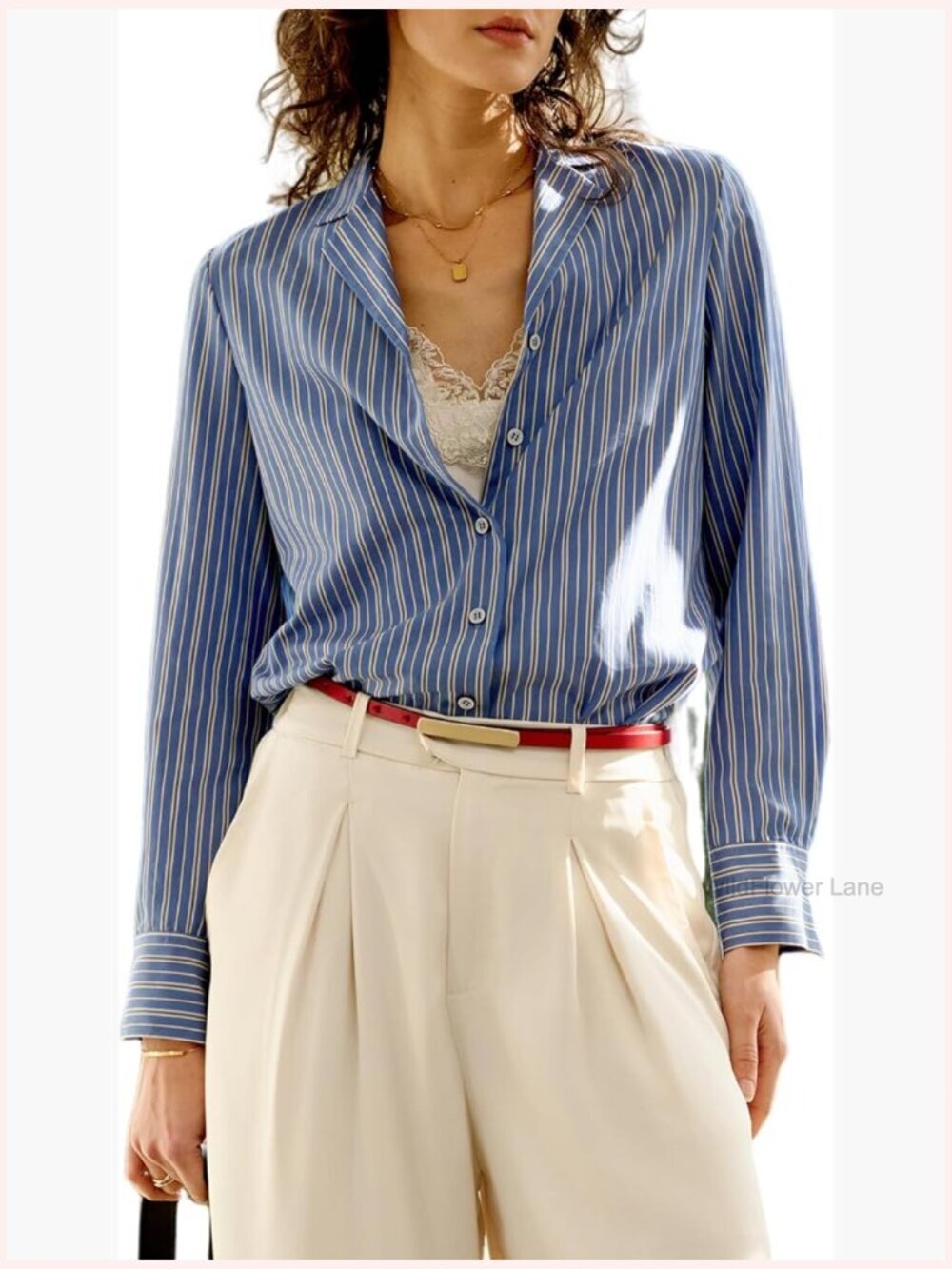 Long Sleeve Button Down Blouse Business Casual Office Shirt Lyocell Cotton